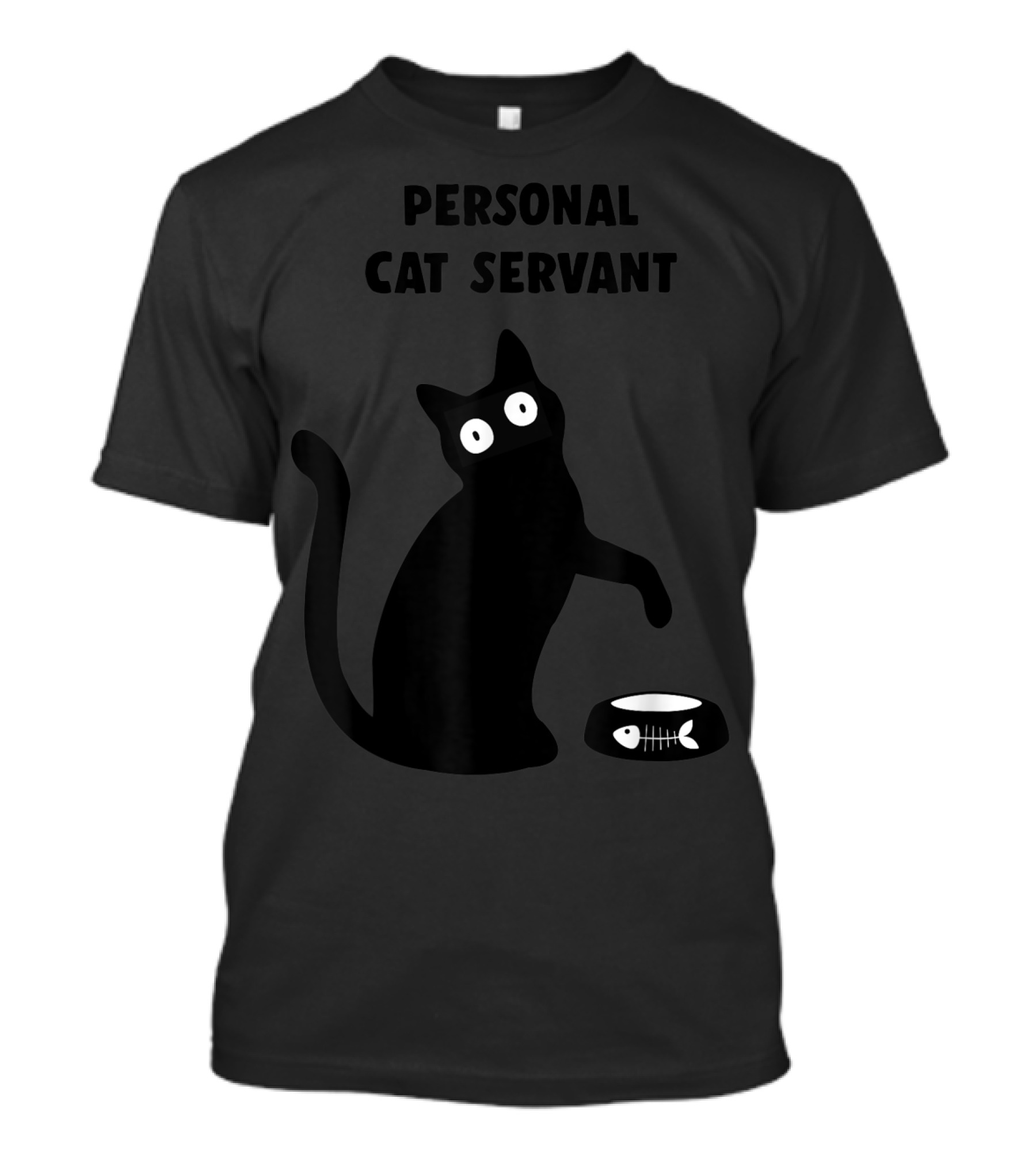 Funny Black Cat Personal Cat Servant With Fish Bowl T-Shirt