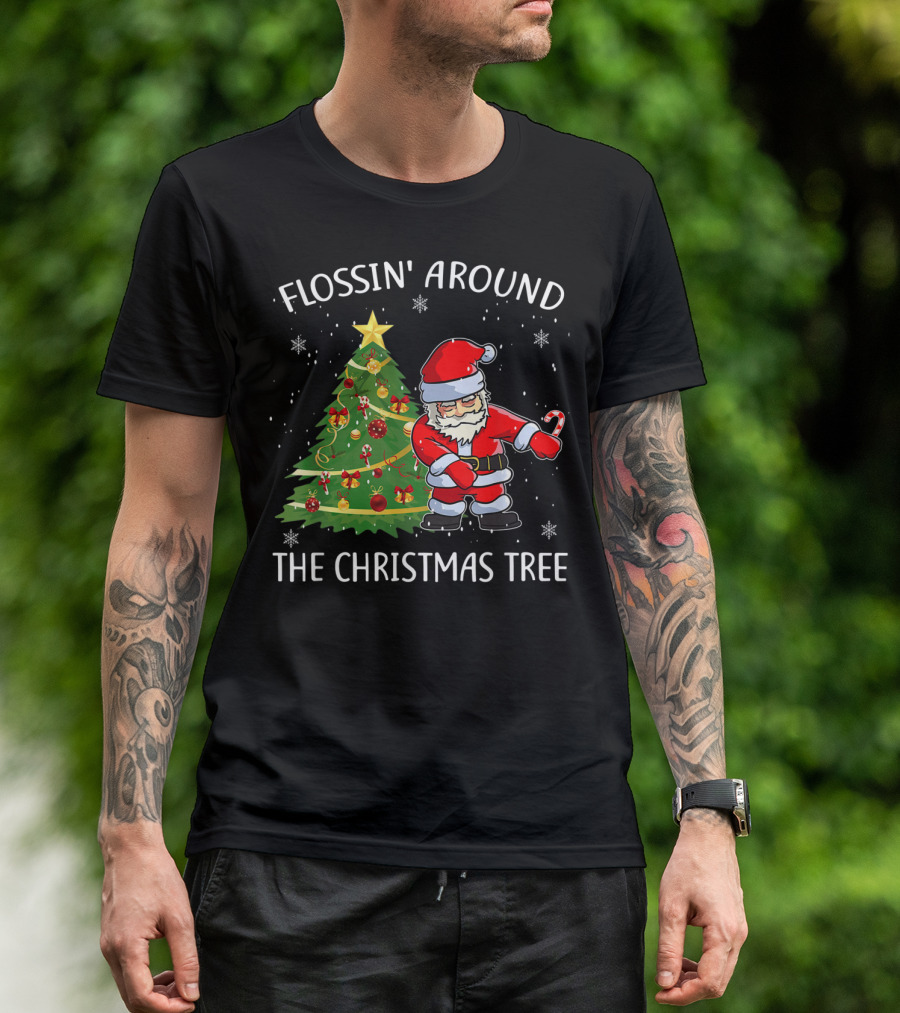 Flossin' Around The Christmas Tree Santa Dance Holiday Fun T-Shirt