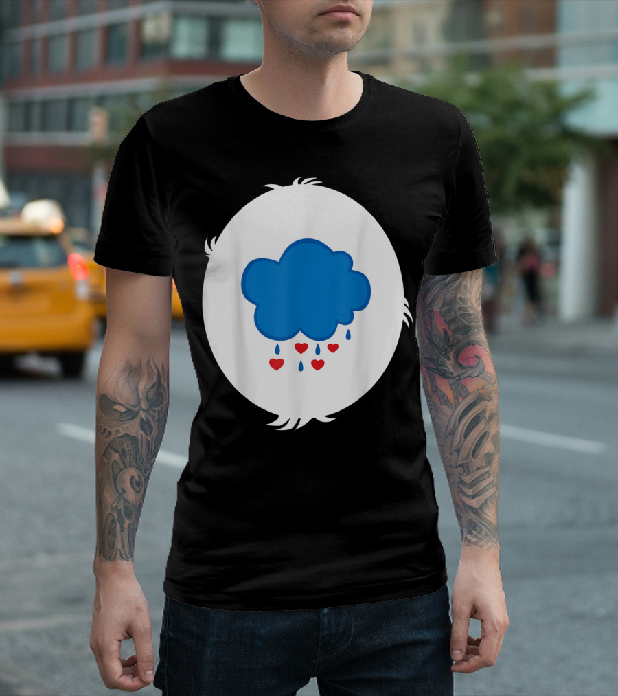 Funny Grumpy Bear Family Blue Cloud Heart Rain T-Shirt