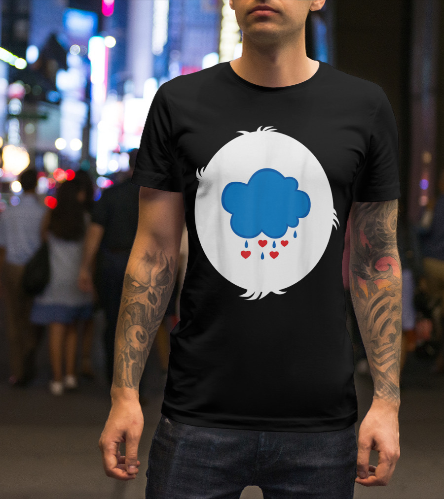 Funny Grumpy Bear Family Blue Cloud Heart Rain T-Shirt