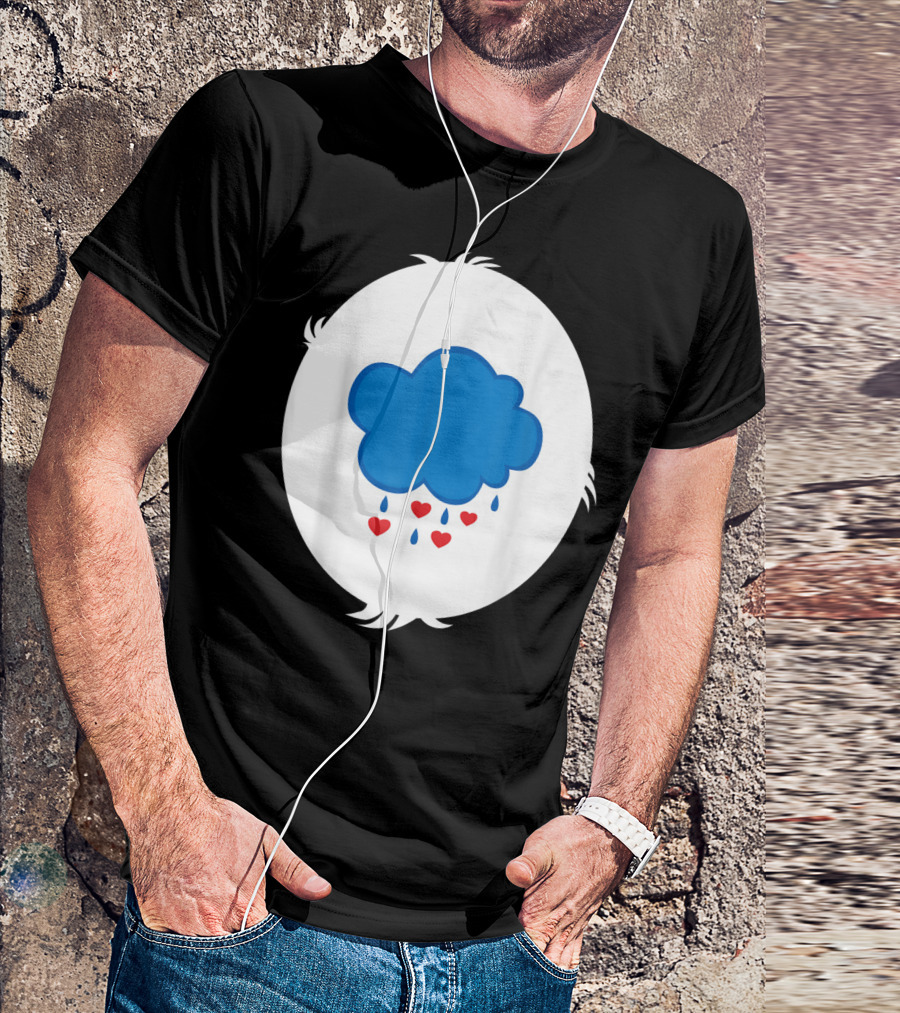 Funny Grumpy Bear Family Blue Cloud Heart Rain T-Shirt