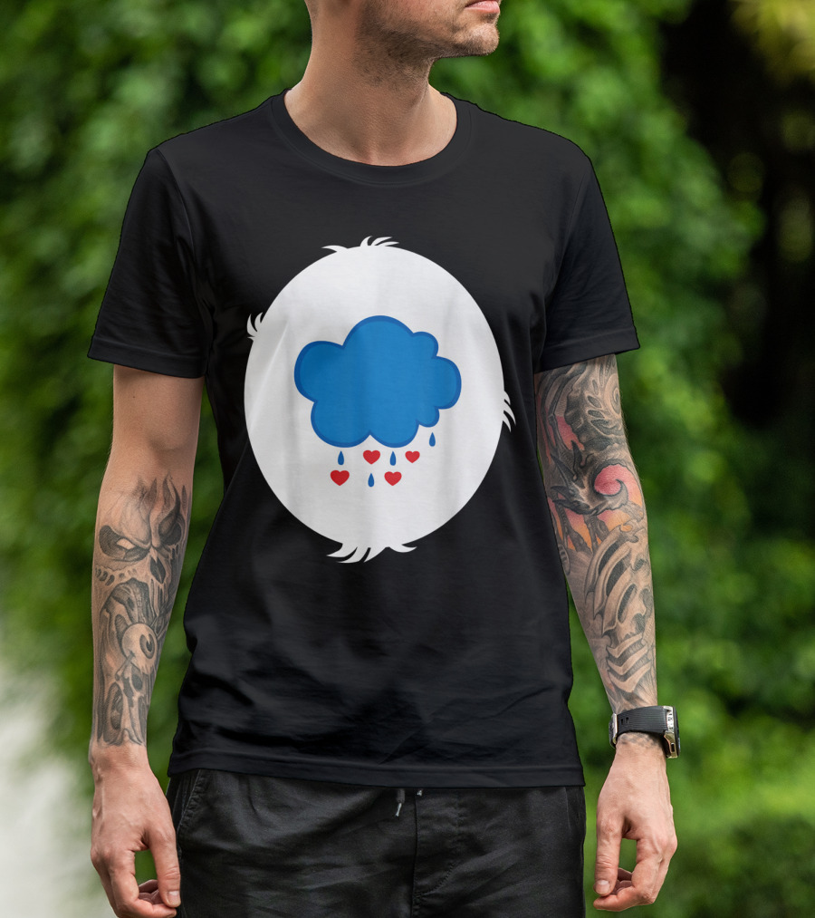 Funny Grumpy Bear Family Blue Cloud Heart Rain T-Shirt