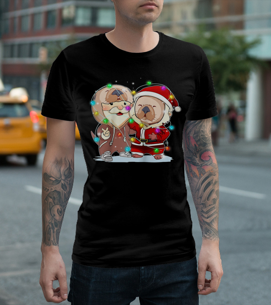 Funny Otter Santa Costume Christmas Lights Fairy T-Shirt