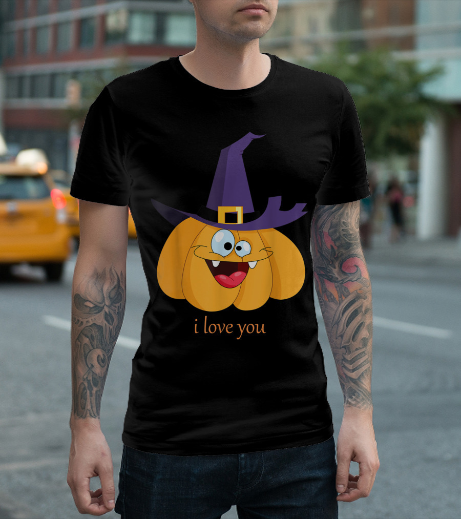 Funny Pumpkin I Love You Witch Hat Happy Face T-Shirt