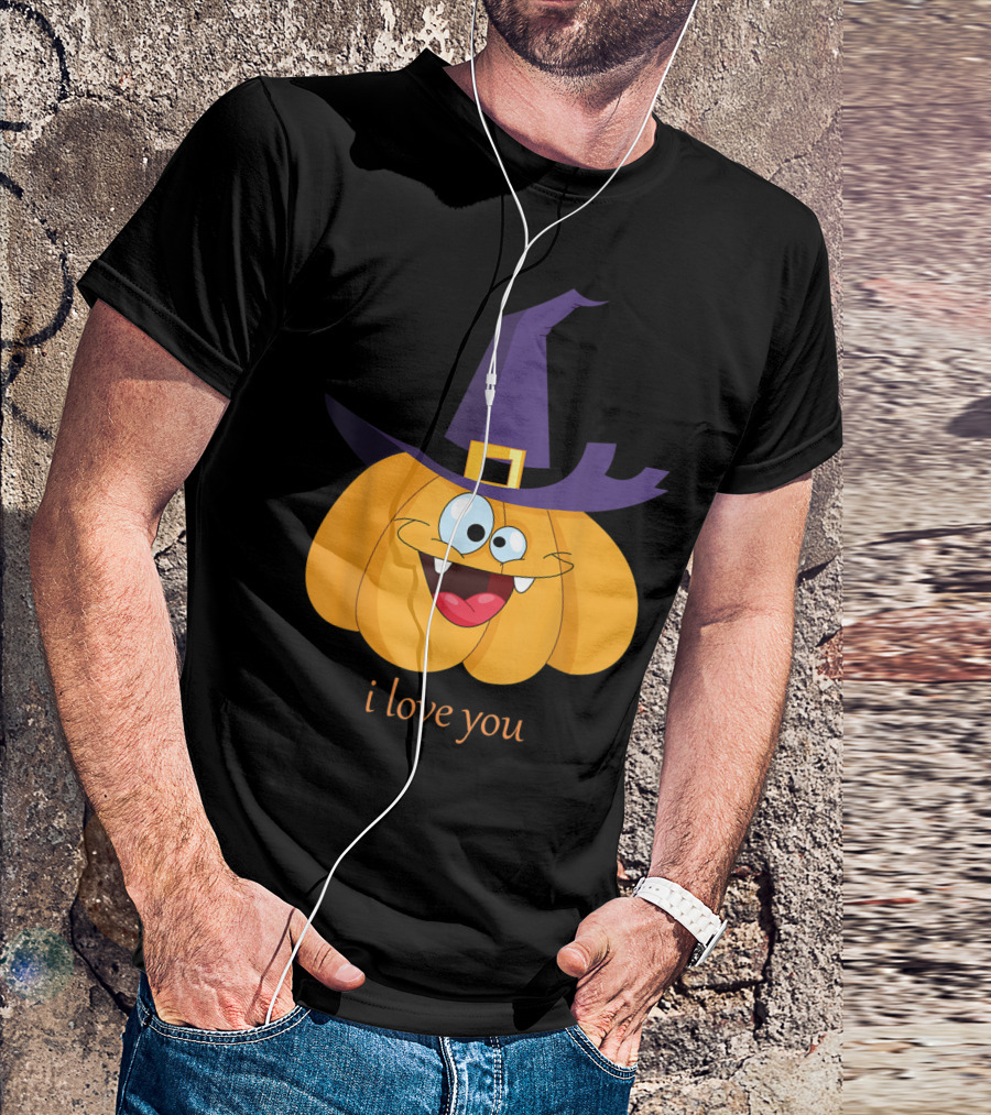 Funny Pumpkin I Love You Witch Hat Happy Face T-Shirt
