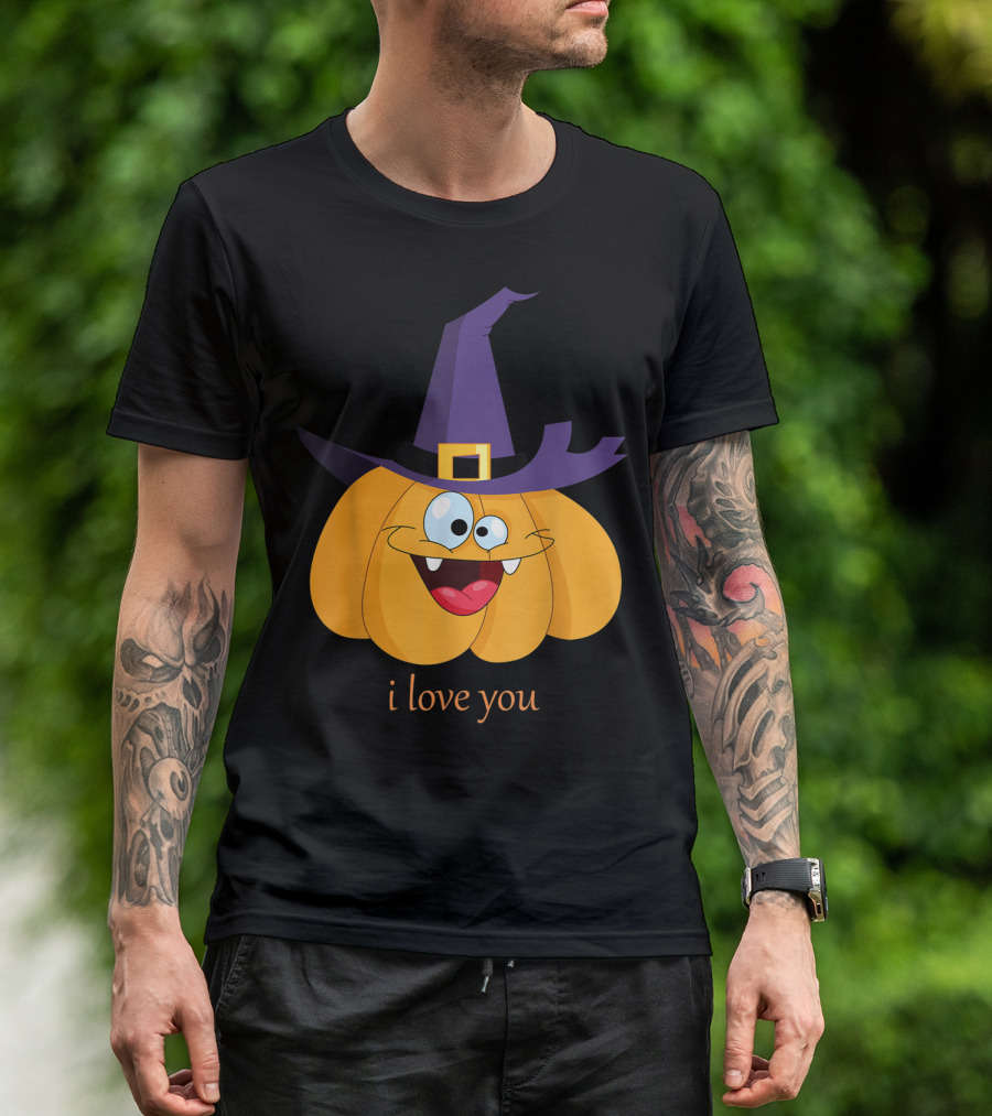 Funny Pumpkin I Love You Witch Hat Happy Face T-Shirt