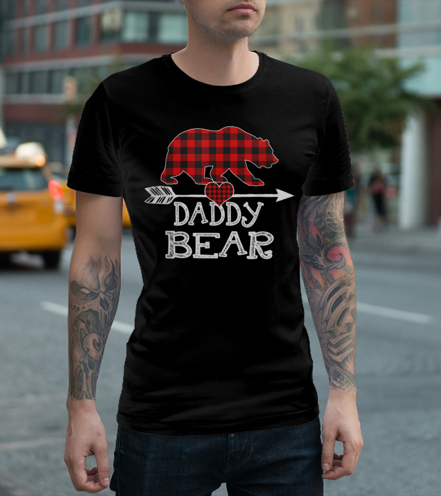 Daddy Bear Red Plaid Buffalo Check with Heart Arrow T-Shirt