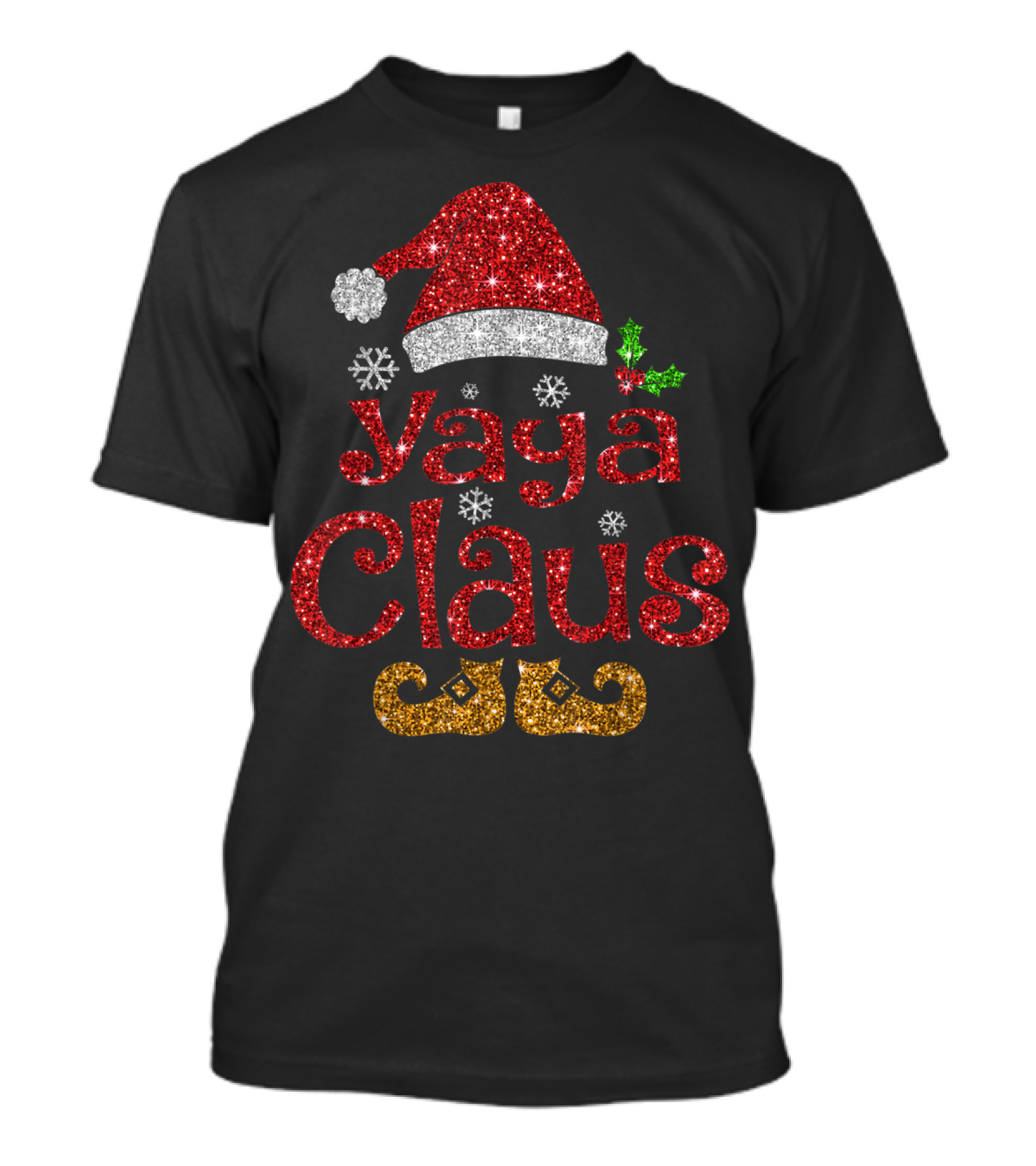 Yaya Claus Santa Hat Snowflakes Golden Elf Shoes T-Shirt