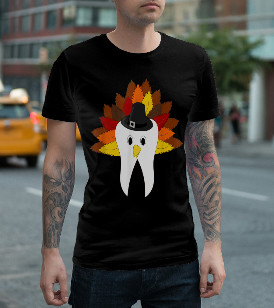 Thanksgiving Pilgrim Tooth With Turkey Feather Hat T-Shirt