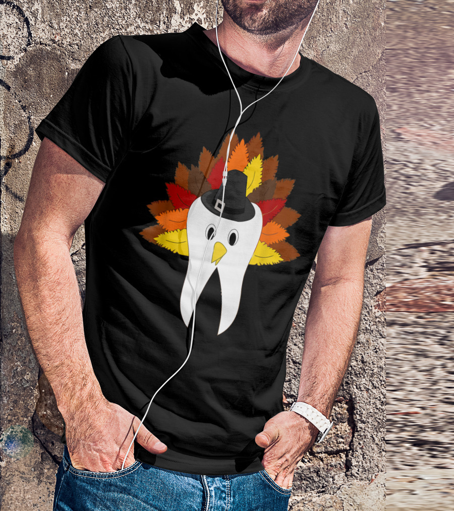 Thanksgiving Pilgrim Tooth With Turkey Feather Hat T-Shirt