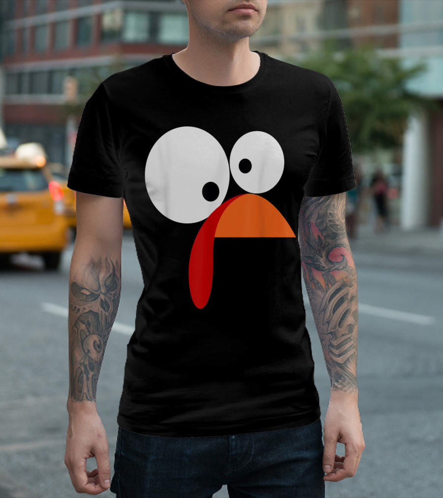 Funny Thanksgiving Turkey Face With Large Googly Eyes And Orange Bow Tie T-Shirt