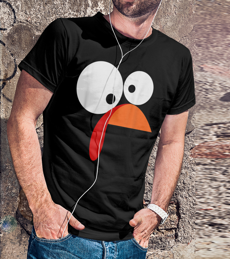 Funny Thanksgiving Turkey Face With Large Googly Eyes And Orange Bow Tie T-Shirt