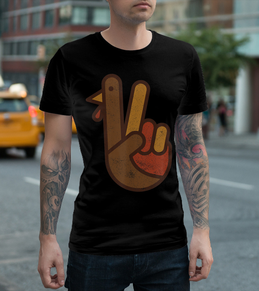 Funny Turkey Peace Hand Gesture T-Shirt