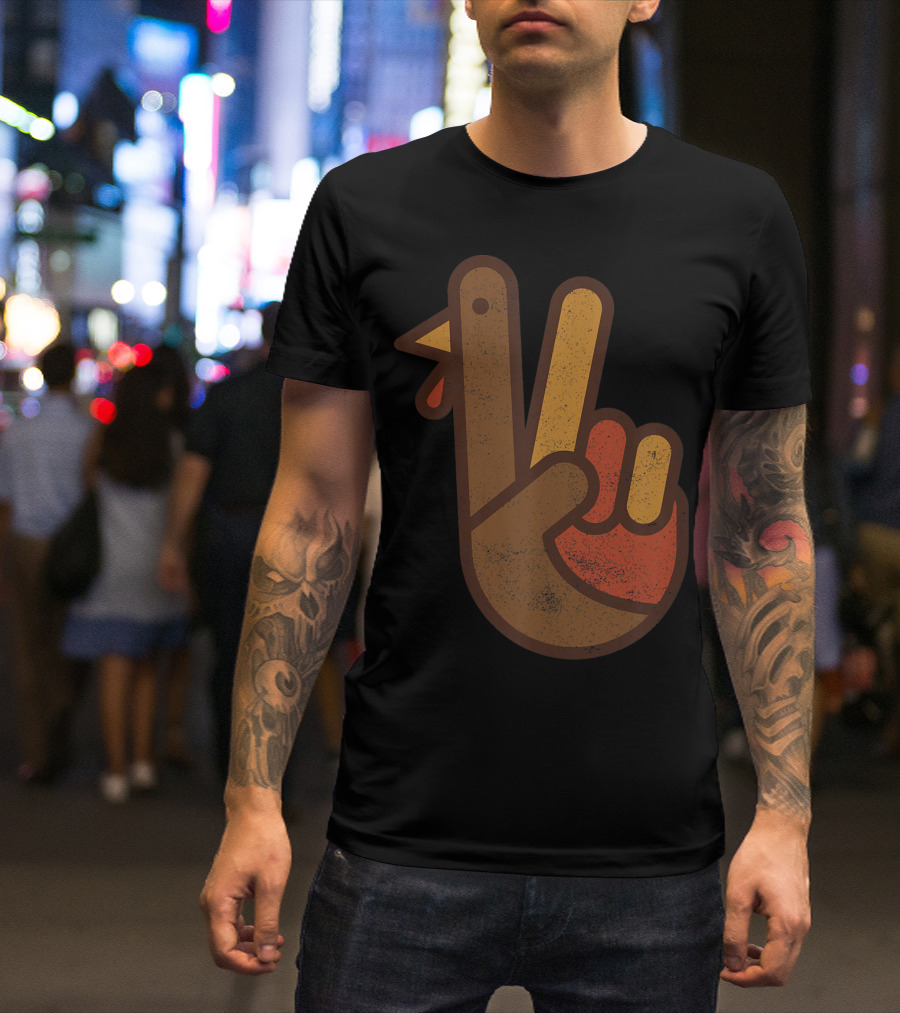 Funny Turkey Peace Hand Gesture T-Shirt
