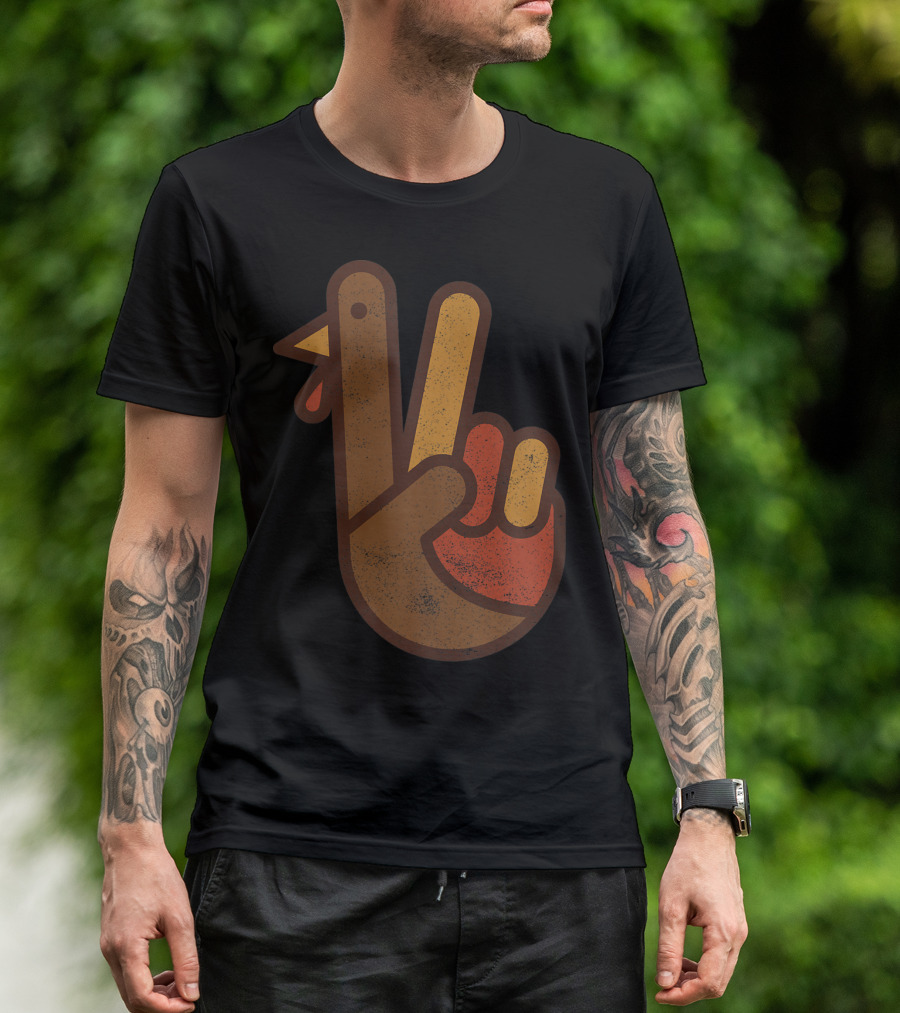 Funny Turkey Peace Hand Gesture T-Shirt