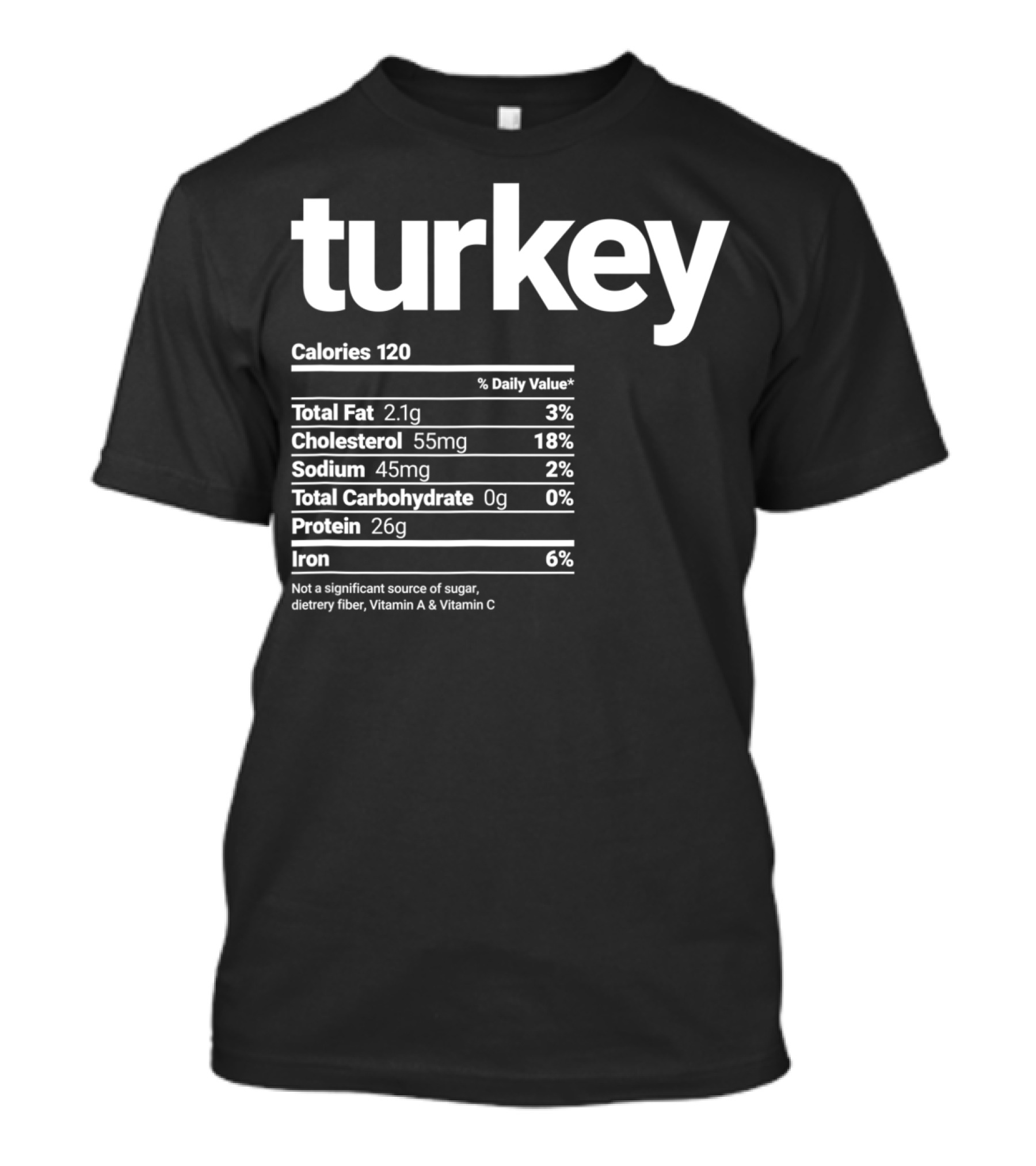 Funny Turkey Nutrition Facts Calories Cholesterol Sodium Protein Iron Turkey Day T-Shirt