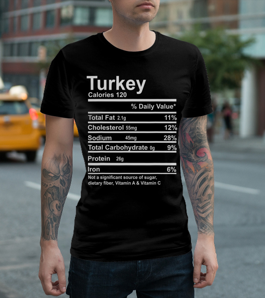 Turkey Nutrition Facts Calories 120 Protein Total Fat Cholesterol Sodium Carbohydrate Iron T-Shirt