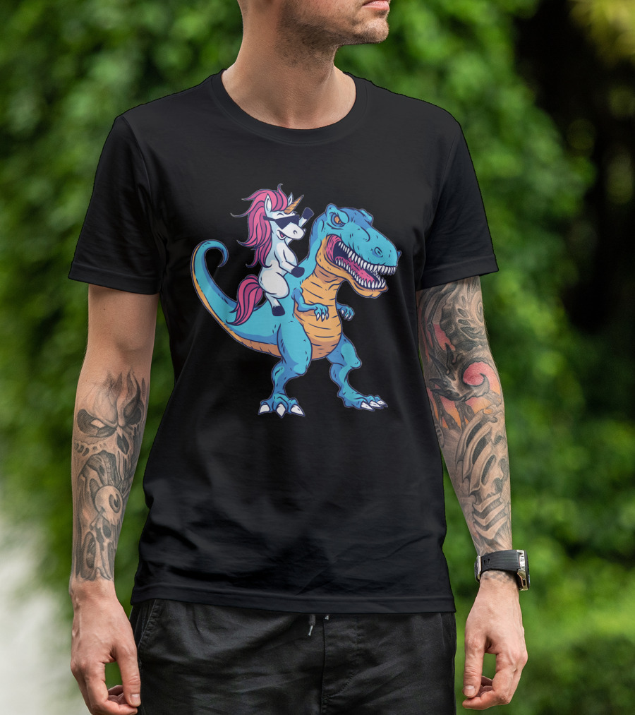 Funny Unicorn Riding T-Rex Dinosaur Adventure T-Shirt
