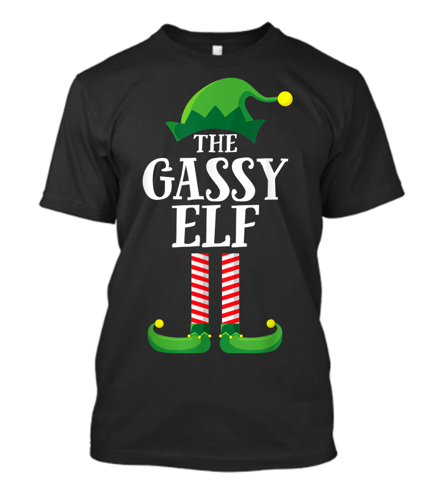 The Gassy Elf Matching Family Group Green Hat Red Striped Socks T-Shirt
