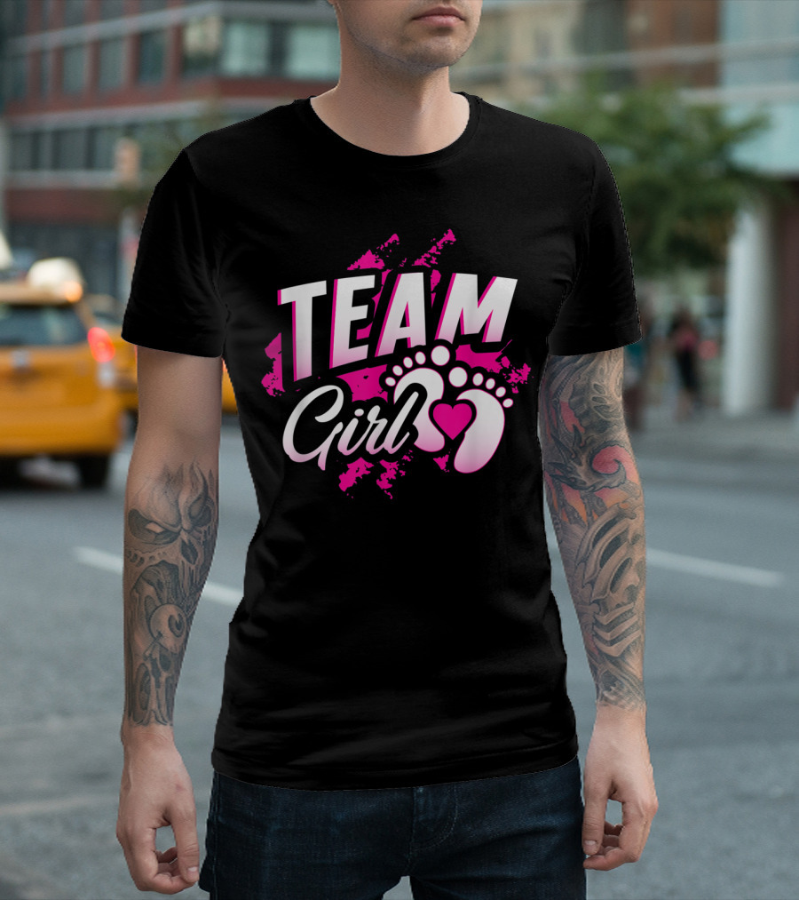 Team Girl Baby Shower Gender Reveal Party Pink Footprints T-Shirt