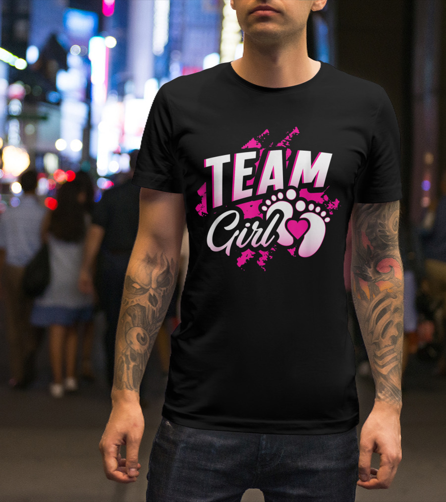 Team Girl Baby Shower Gender Reveal Party Pink Footprints T-Shirt