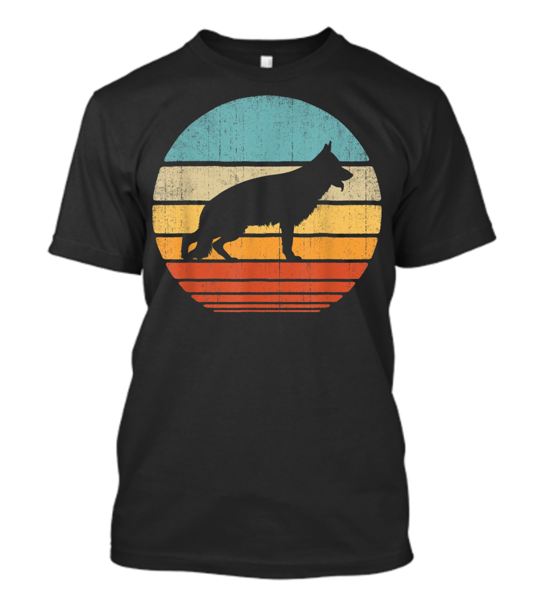 German Shepherd Retro 60s 70s Vintage Stripes Circle T-Shirt