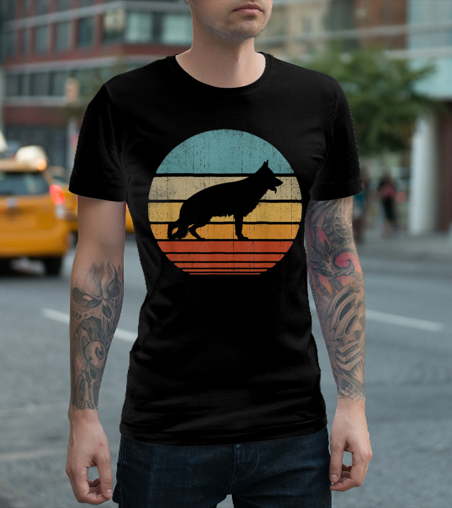 German Shepherd Retro 60s 70s Vintage Stripes Circle T-Shirt