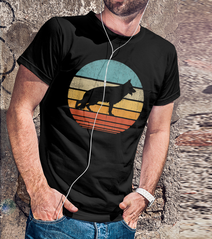 German Shepherd Retro 60s 70s Vintage Stripes Circle T-Shirt