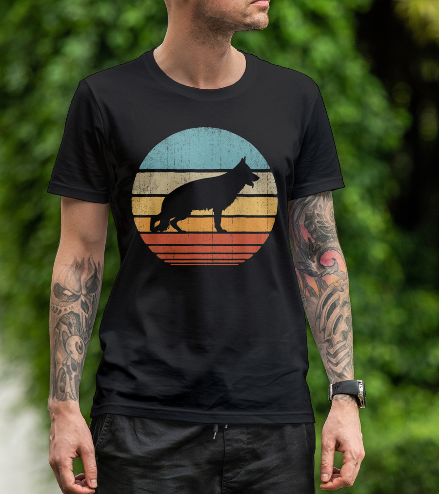 German Shepherd Retro 60s 70s Vintage Stripes Circle T-Shirt