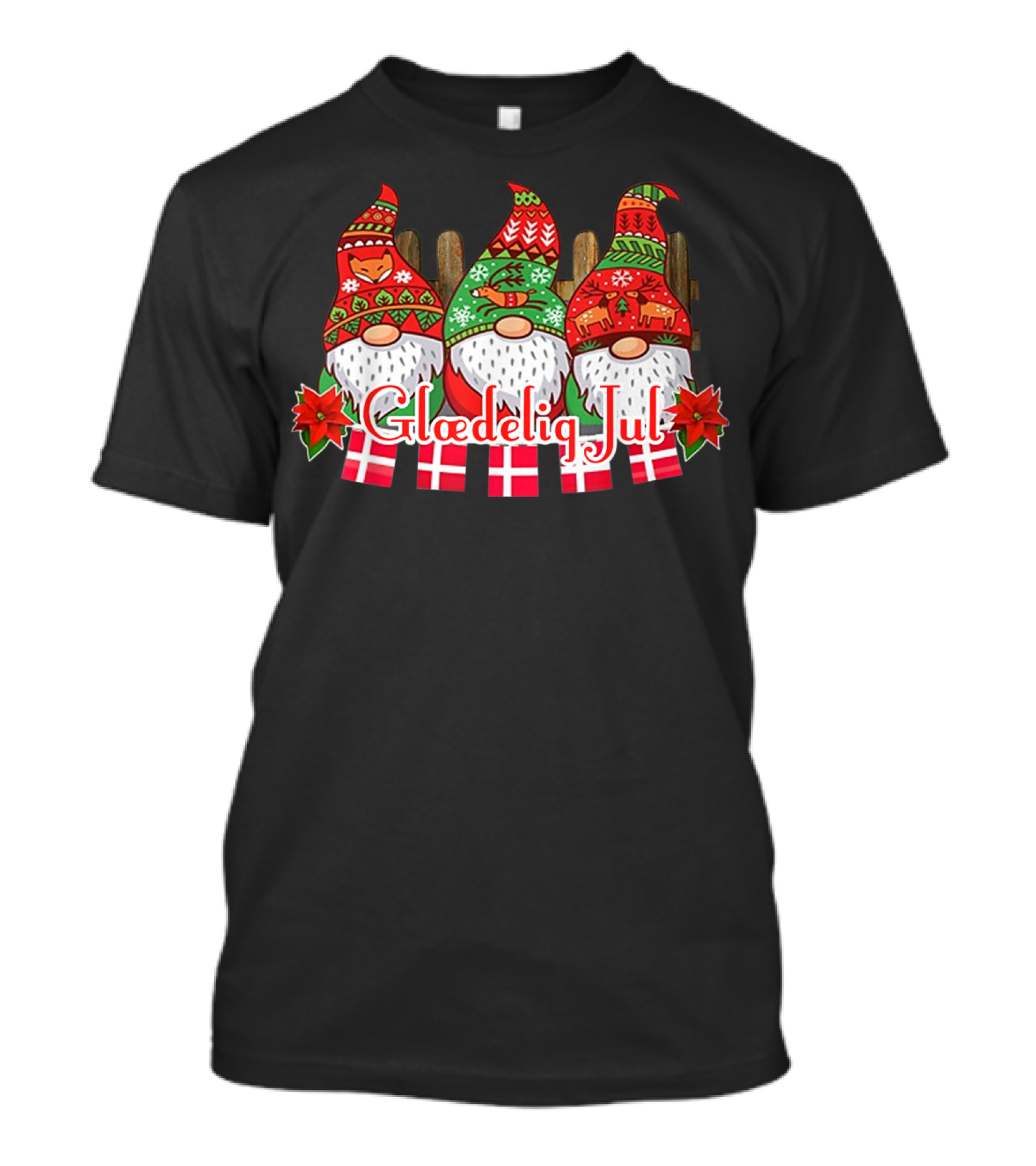 Glaedelig Jul Danish Merry Christmas Gnomes With Flags T-Shirt
