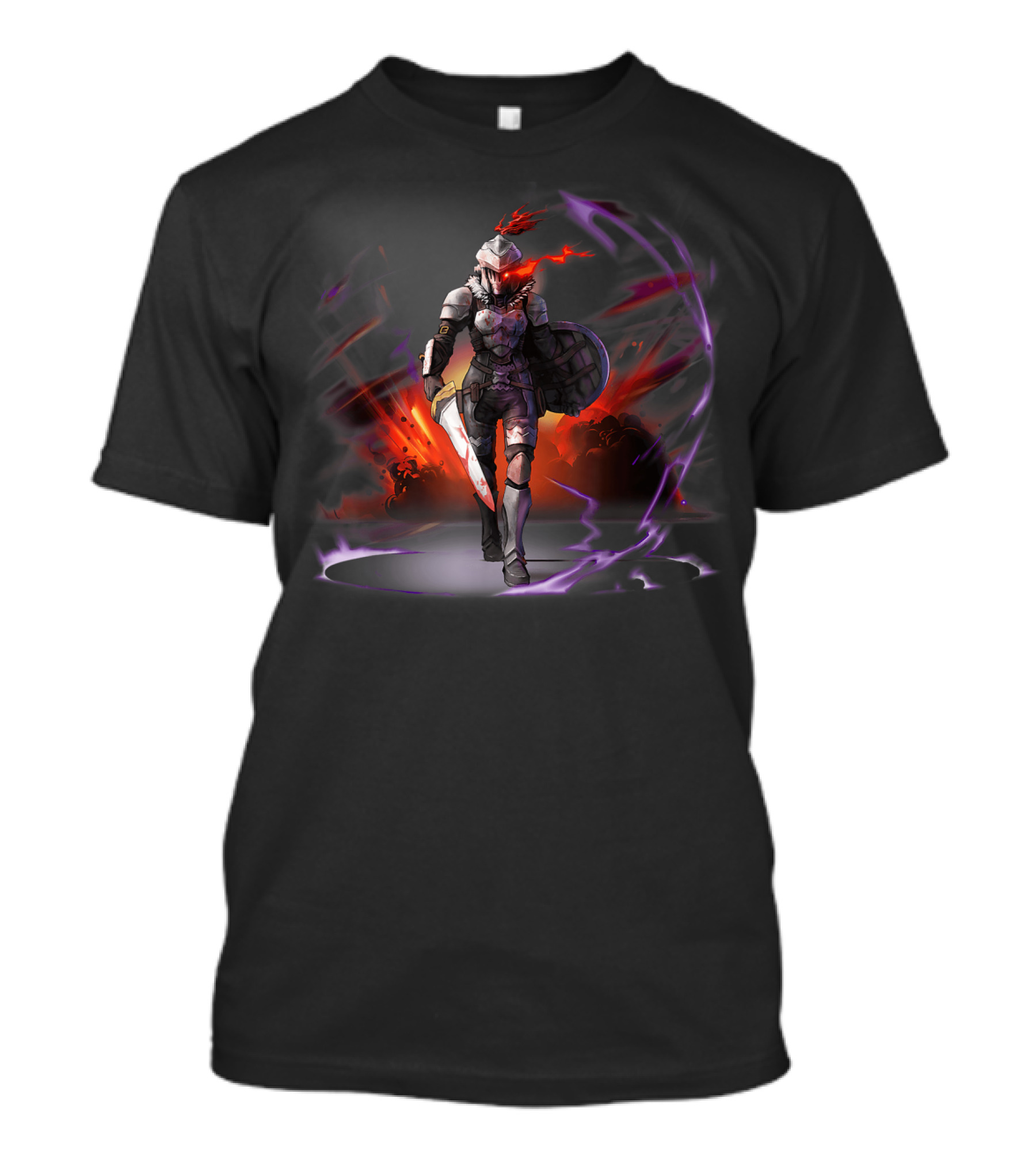 Goblin Slayer Anime Warrior With Fiery Sword And Shield T-Shirt