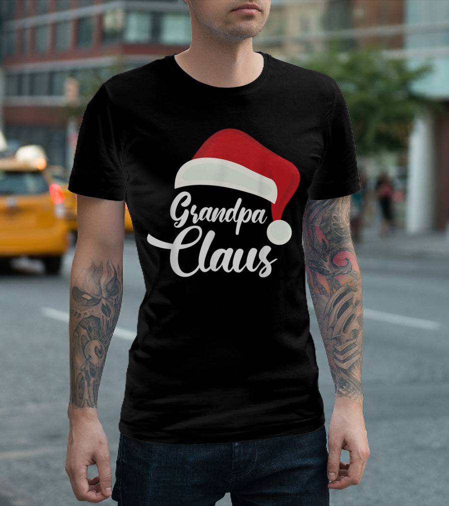 Grandpa Claus Family Santa Hat Christmas Matching T-Shirt