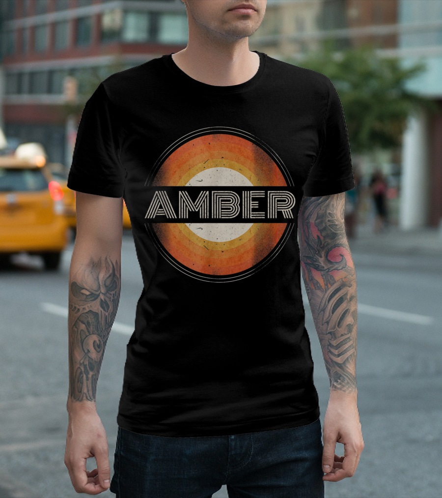 Amber Retro Sunset 365 Stripes Vintage Circle T-Shirt