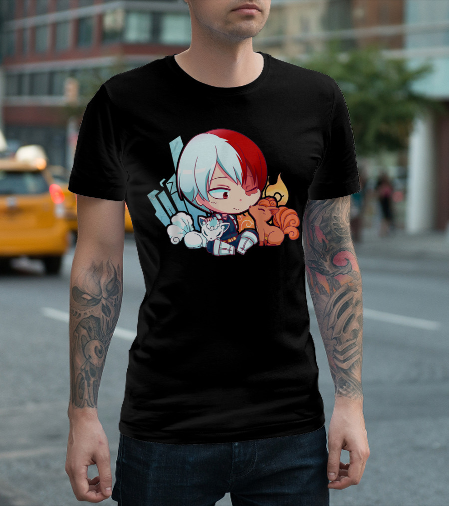 Myheroesacademiaplus Ultramidoriyaizukuanime Shoto Todoroki with Vulpx and Alolan Vulpix Fusion T-Shirt