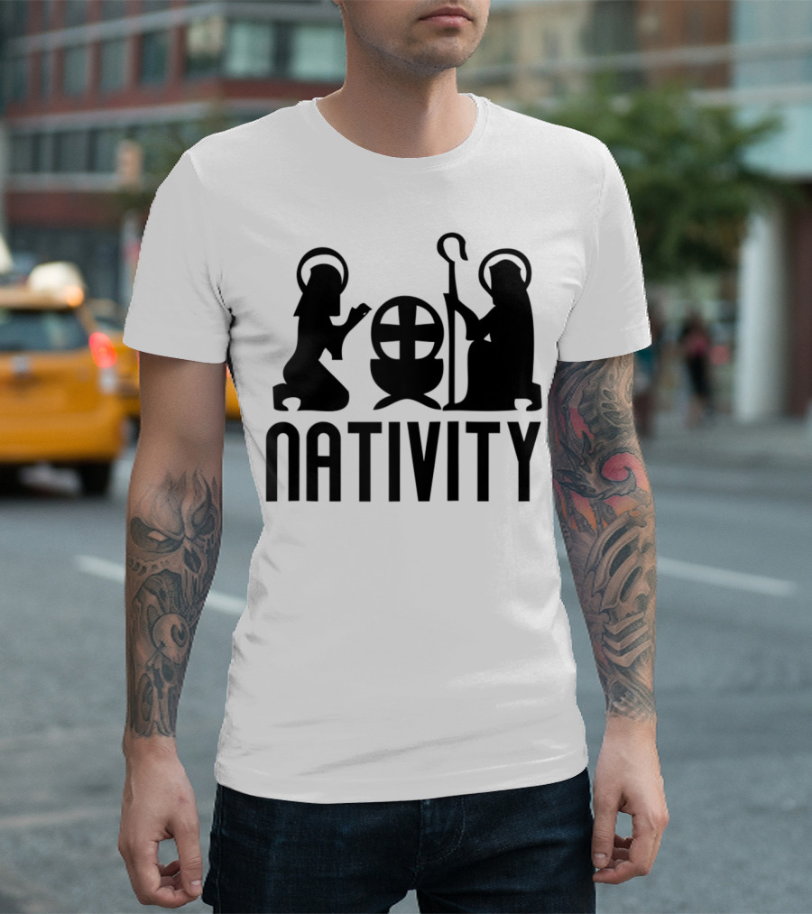 Nativity Scene Christian Halo Cross Iconography T-Shirt