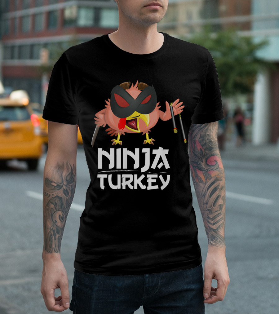 Ninja Turkey Masked Warrior Bird with Weapons T-Shirt