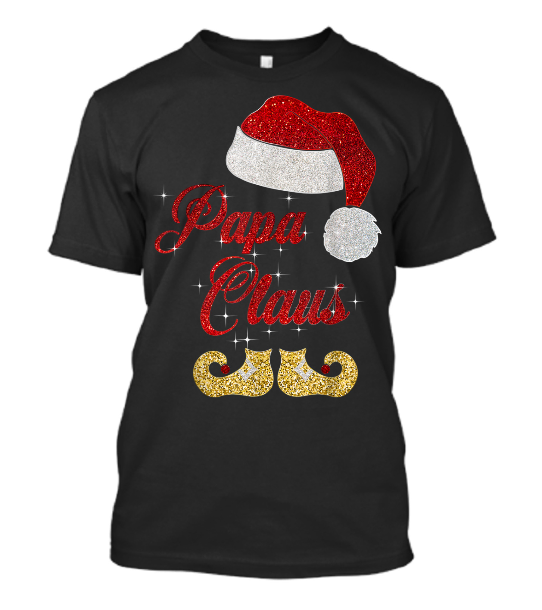 Papa Claus Santa Hat Glitter Family Christmas T-Shirt