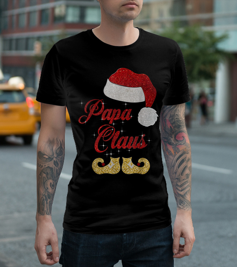 Papa Claus Santa Hat Glitter Family Christmas T-Shirt