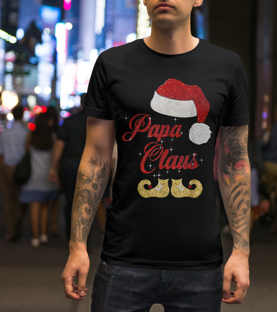 Papa Claus Santa Hat Glitter Family Christmas T-Shirt
