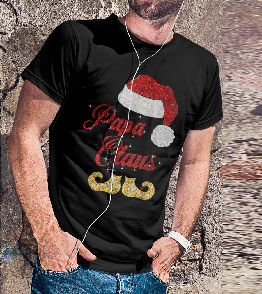 Papa Claus Santa Hat Glitter Family Christmas T-Shirt