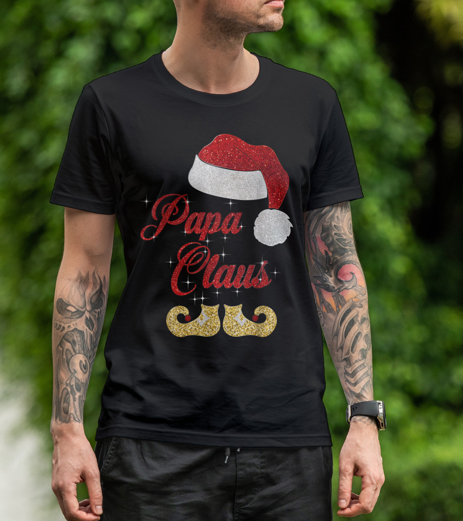 Papa Claus Santa Hat Glitter Family Christmas T-Shirt