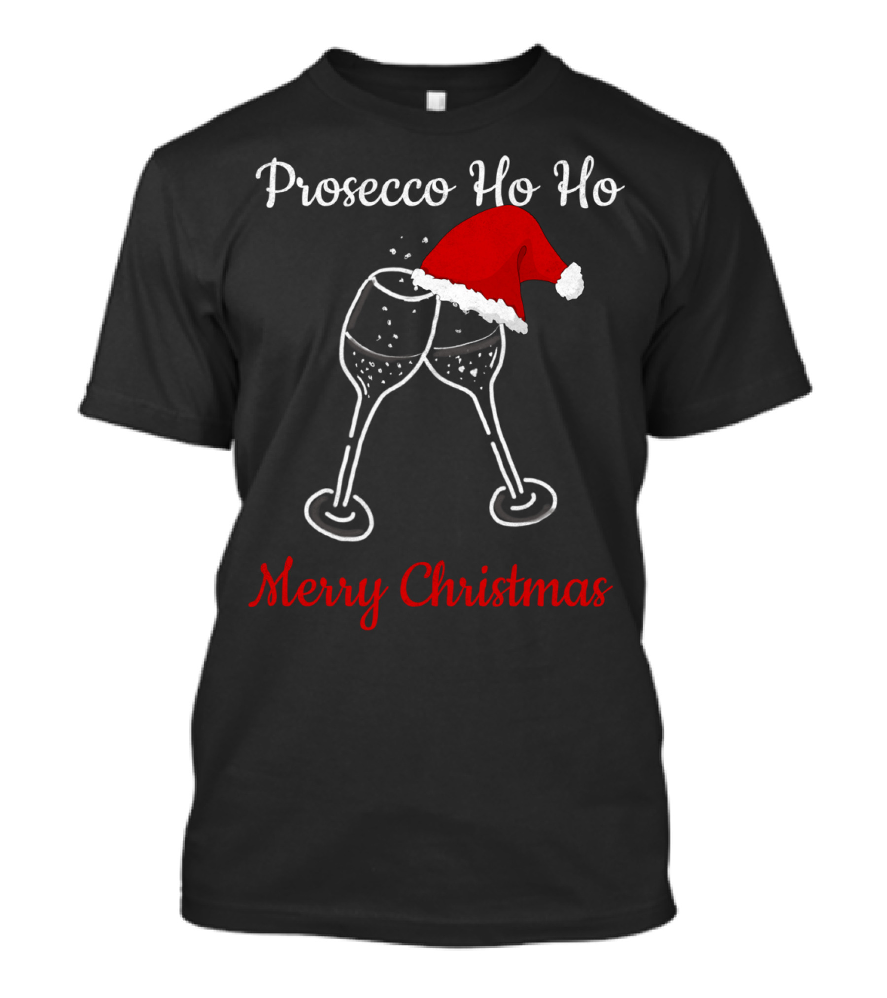 Prosecco Ho Ho Merry Christmas Santa Hat Glasses T-Shirt
