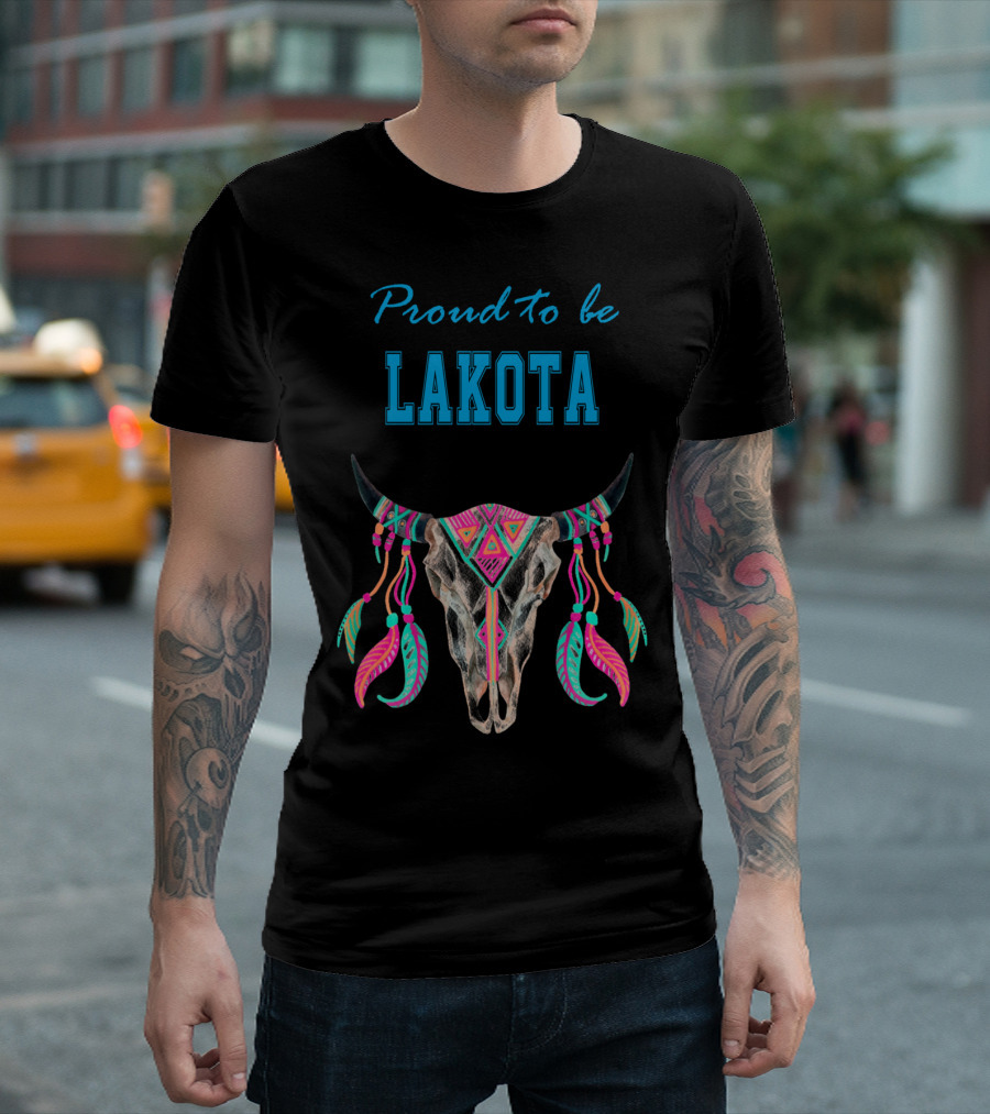 Proud To Be Lakota Colorful Buffalo Skull T-Shirt
