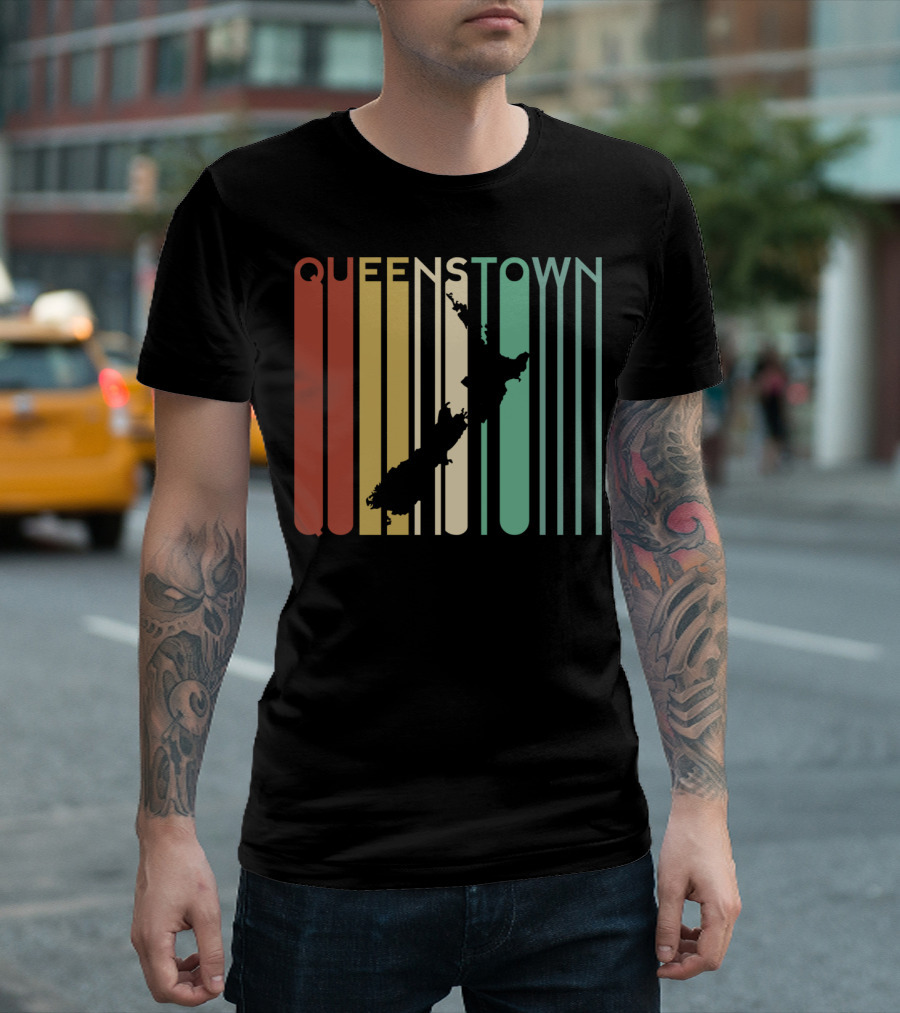 Queenstown New Zealand South Island Map Retro T-Shirt