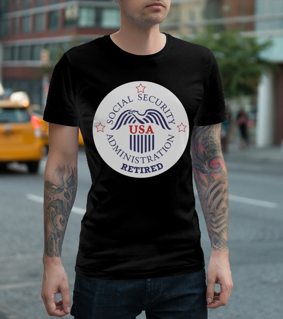 Social Security Administration USA Retired Emblem with Stars T-Shirt