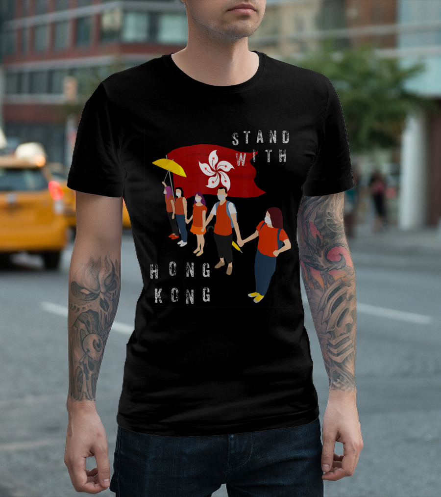 STAND WITH HONG KONG Human Chain Protest Flag T-Shirt