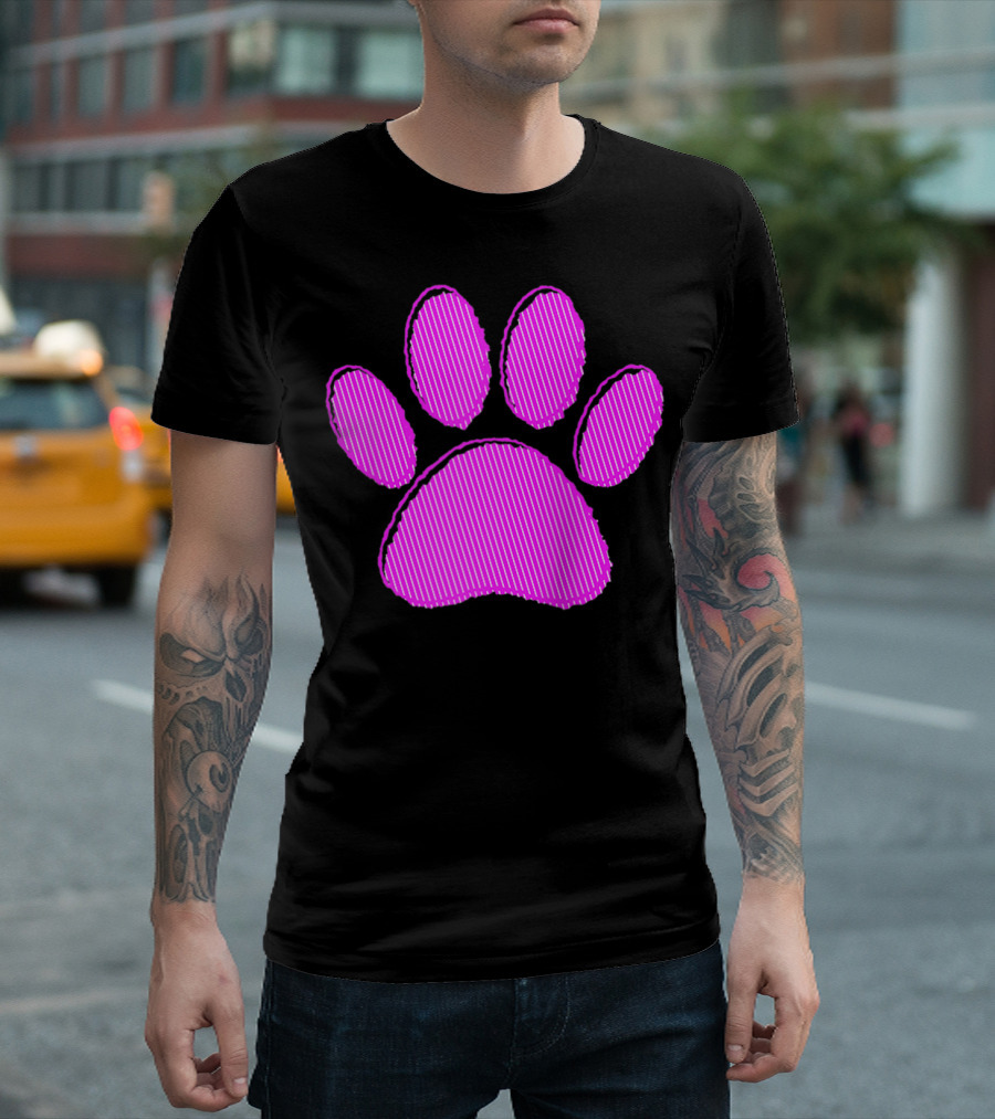 Striped Pink Puppy Paw Prints T-Shirt