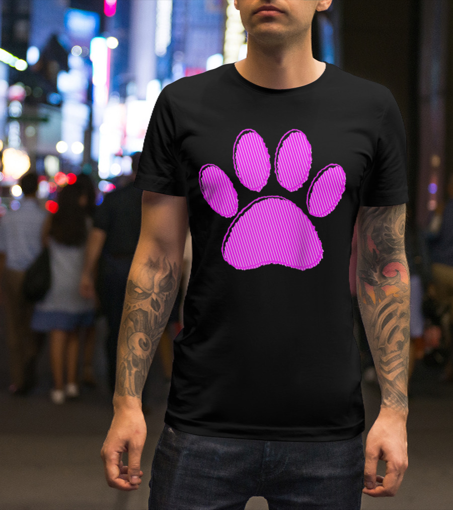 Striped Pink Puppy Paw Prints T-Shirt