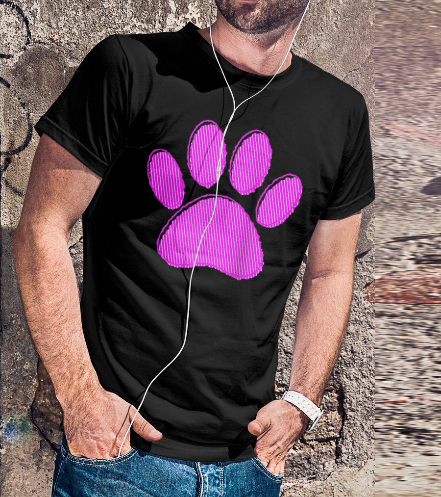 Striped Pink Puppy Paw Prints T-Shirt