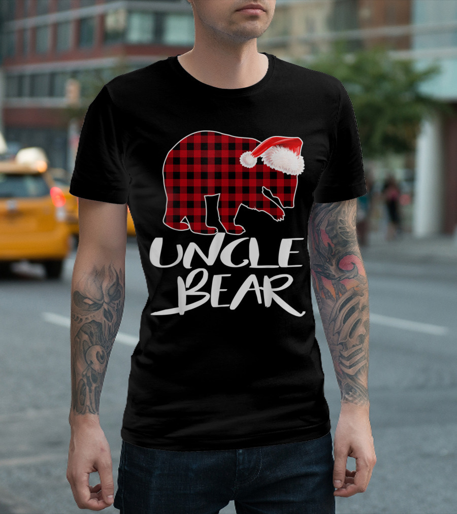 UNCLЕ BЕAR Rеd Plaid Santa Hat T-Shirt